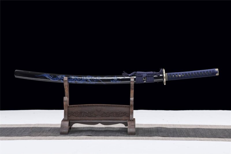 Blue Dragon King Katana Baked Blue Series Épée De Samouraï Japonais Katana Véritable Épée Faite à La Main Acier Manganèse Haute Performance Épée Longquan