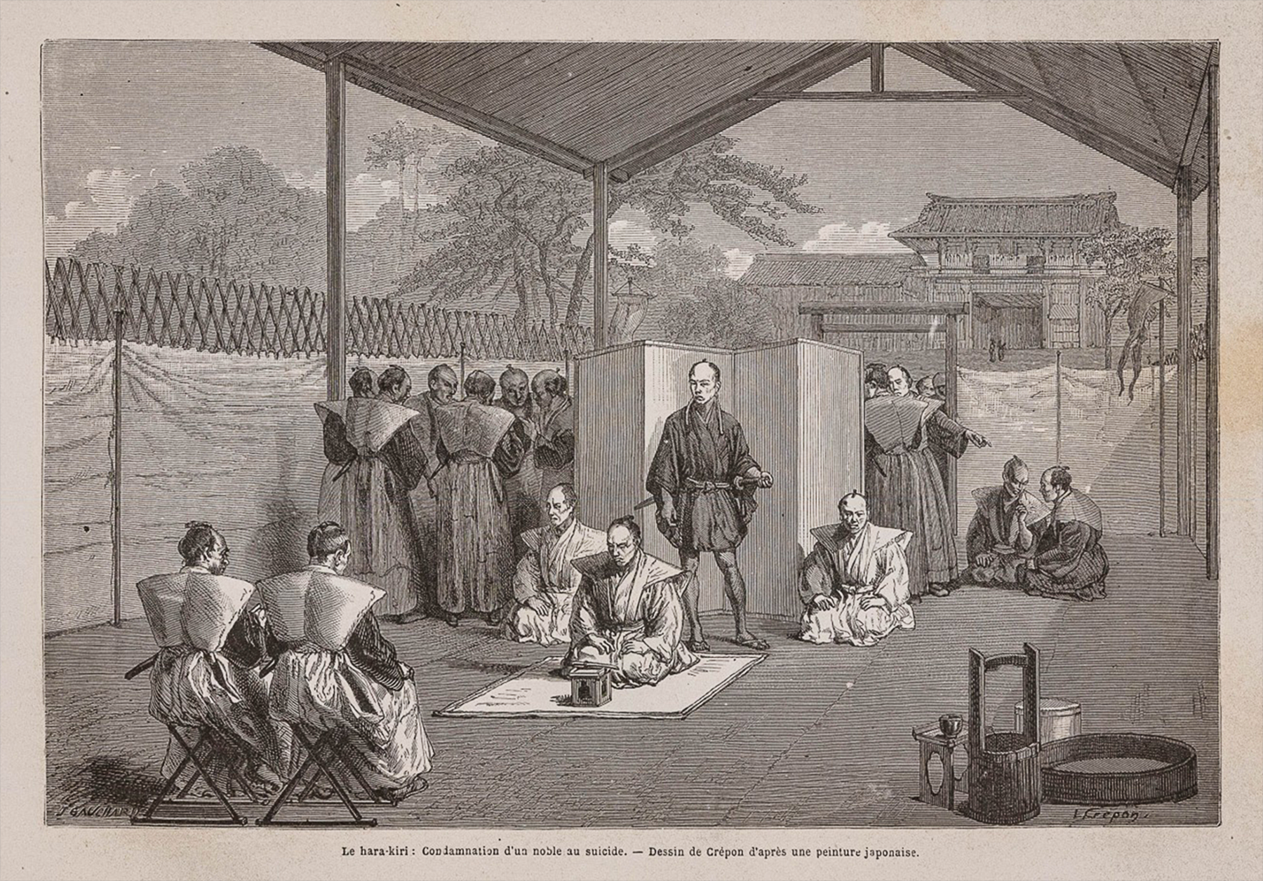 1867 Crépon illustration of a samurai performing seppuku